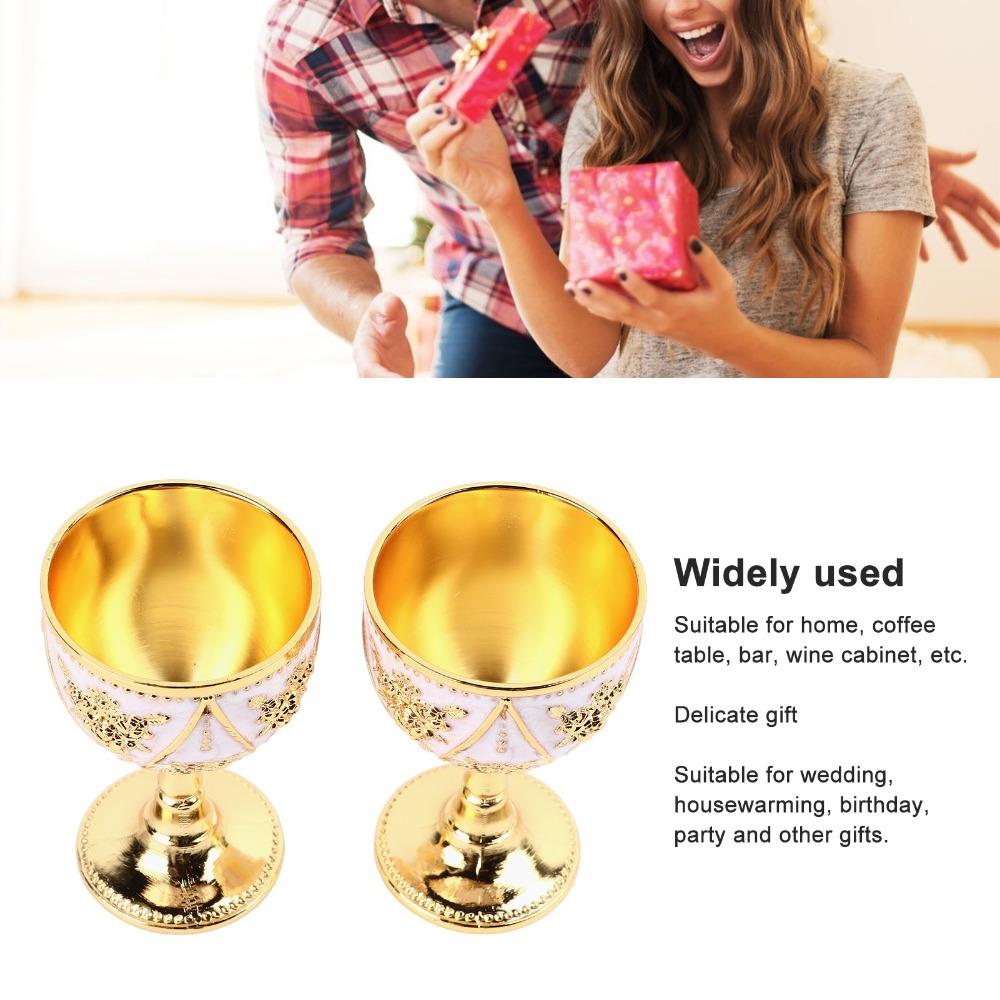 2pcs 3D Relief Vintage Metal Wine Cup 30ml Decorative Goblet Ornament Wedding Party
