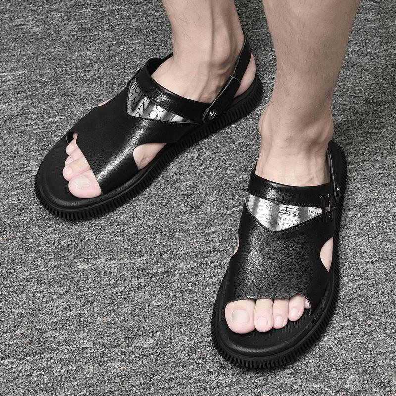 Summer 2022 Newest Fashion Men Shoes Vintage Quality Leather Non-Slip Beach Sandals Travel Slippers Black Brown Comfortable Light
