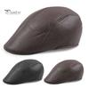 Winter Cap Newsboy Retro Soft Comfortable Waterproof Solid Color Keep Warm Men Faux Leather Thermal Beret Flat Hat for Outdoor