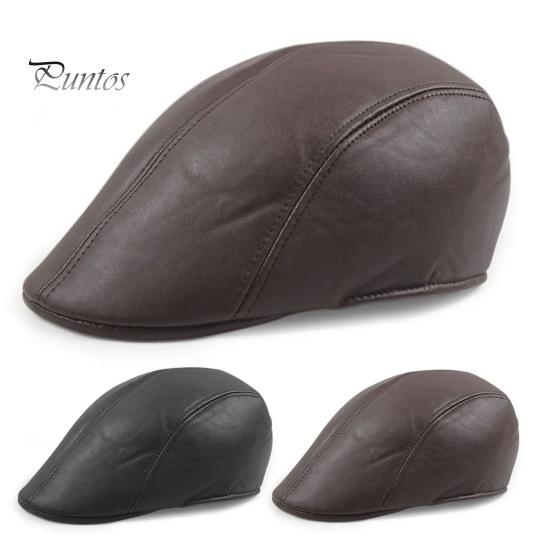 Winter Cap Newsboy Retro Soft Comfortable Waterproof Solid Color Keep Warm Men Faux Leather Thermal Beret Flat Hat for Outdoor