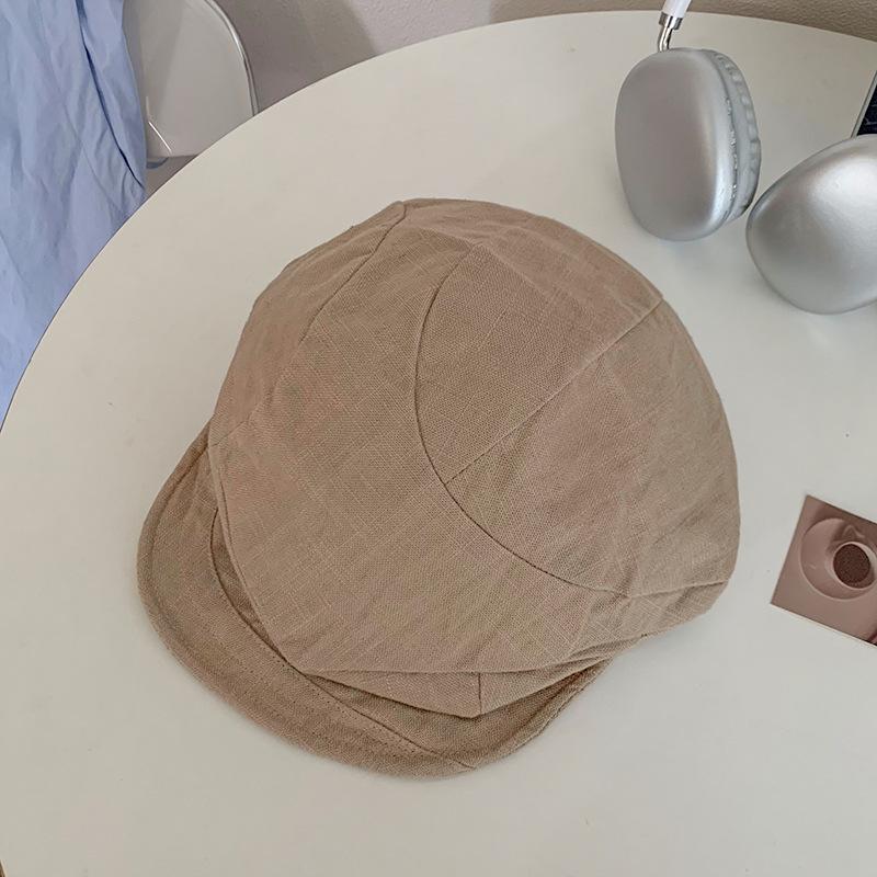 Style japonais rétro coton et lin plissé béret nuage chapeau casquette journal pour visage de femme chapeau octogonal de peintre M(56-58cm)