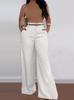 Women's Mid High Waist Belted Wide Leg Suit Pants Solid Non Stretch Formal Long Trousers With Side Pockets Spring Winter Elegant Office Bottoms