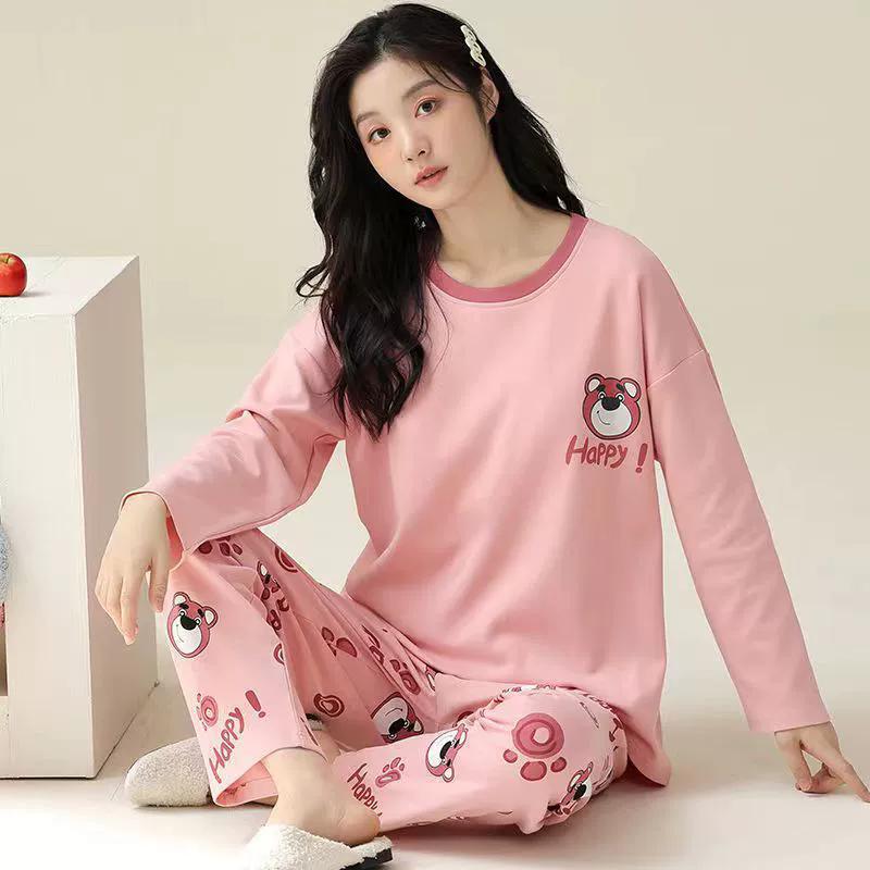 بيجامة شتوية جديدة 18 لون، نسائية، النسخة الكورية، بأكمام طويلة، بدلة منزلية، فضفاضة، مقاس كبير، بدلة من قطعتين، يمكن ارتداؤها في الخارج