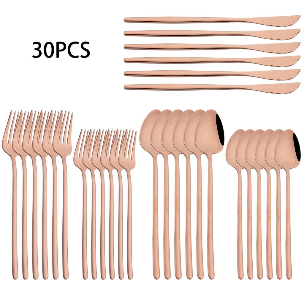30-teiliges Weißgold Geschirrset Messer Dessertgabel Löffel Geschirr Edelstahl Besteck Spiegelbesteck Westliches Silberbesteck