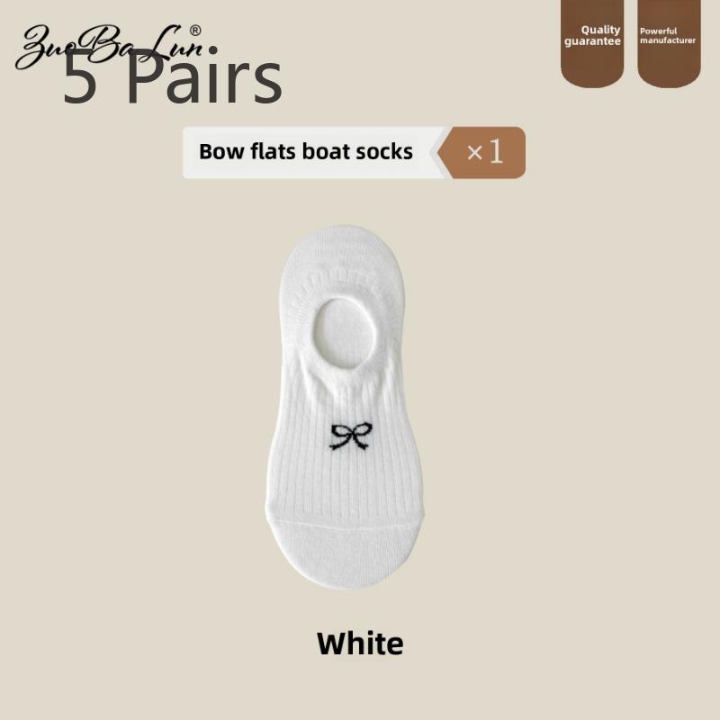 5 Pairs of Women's Summer Thin Style Low Top Shallow Mouth Invisible Non Slip Bow Boat Socks