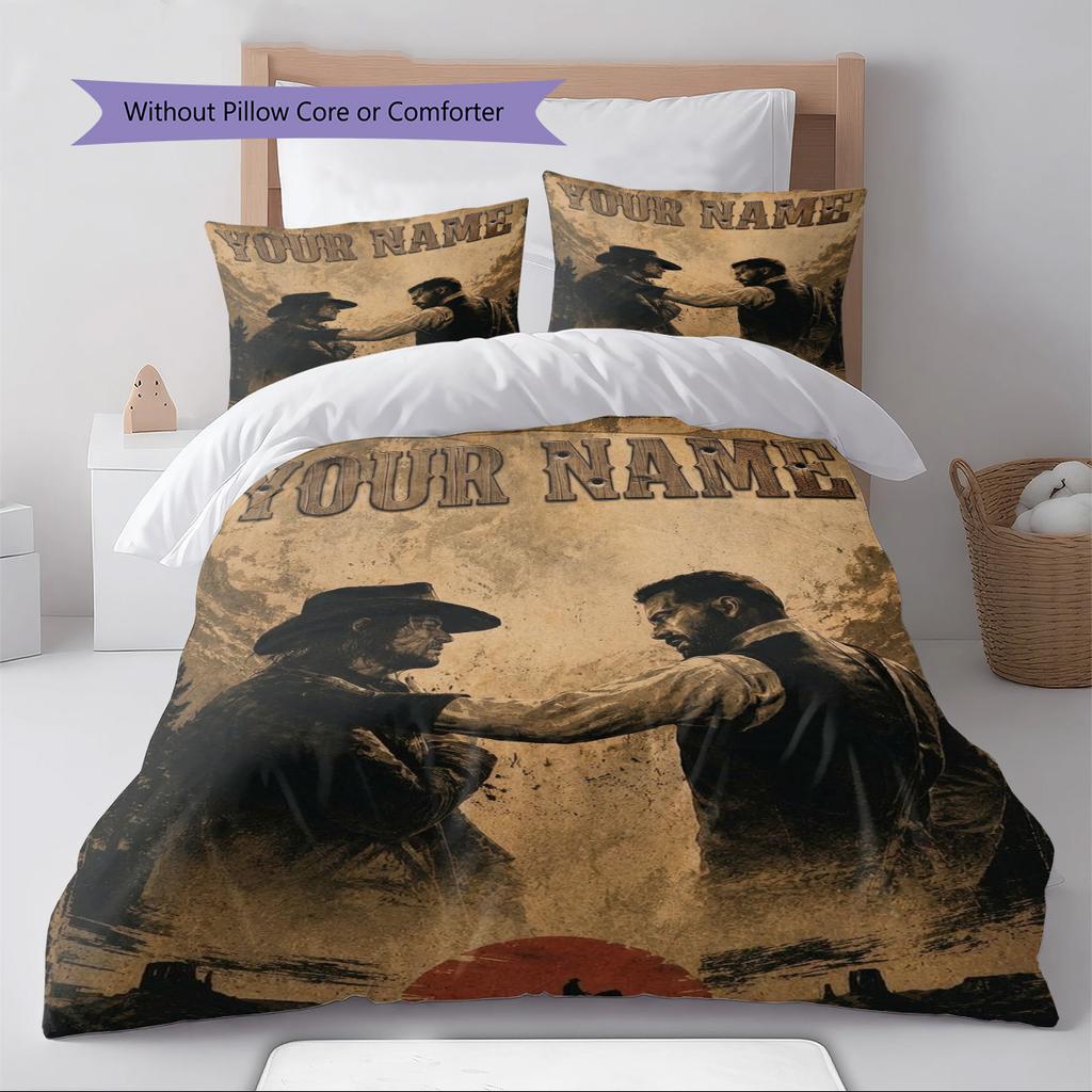 Name Custom RDR2 Game Pattern Bedding Set Quilt Cover Pillowcase Home Decor Gift (1 * duvet cover + 2 * pillowcase, without core)