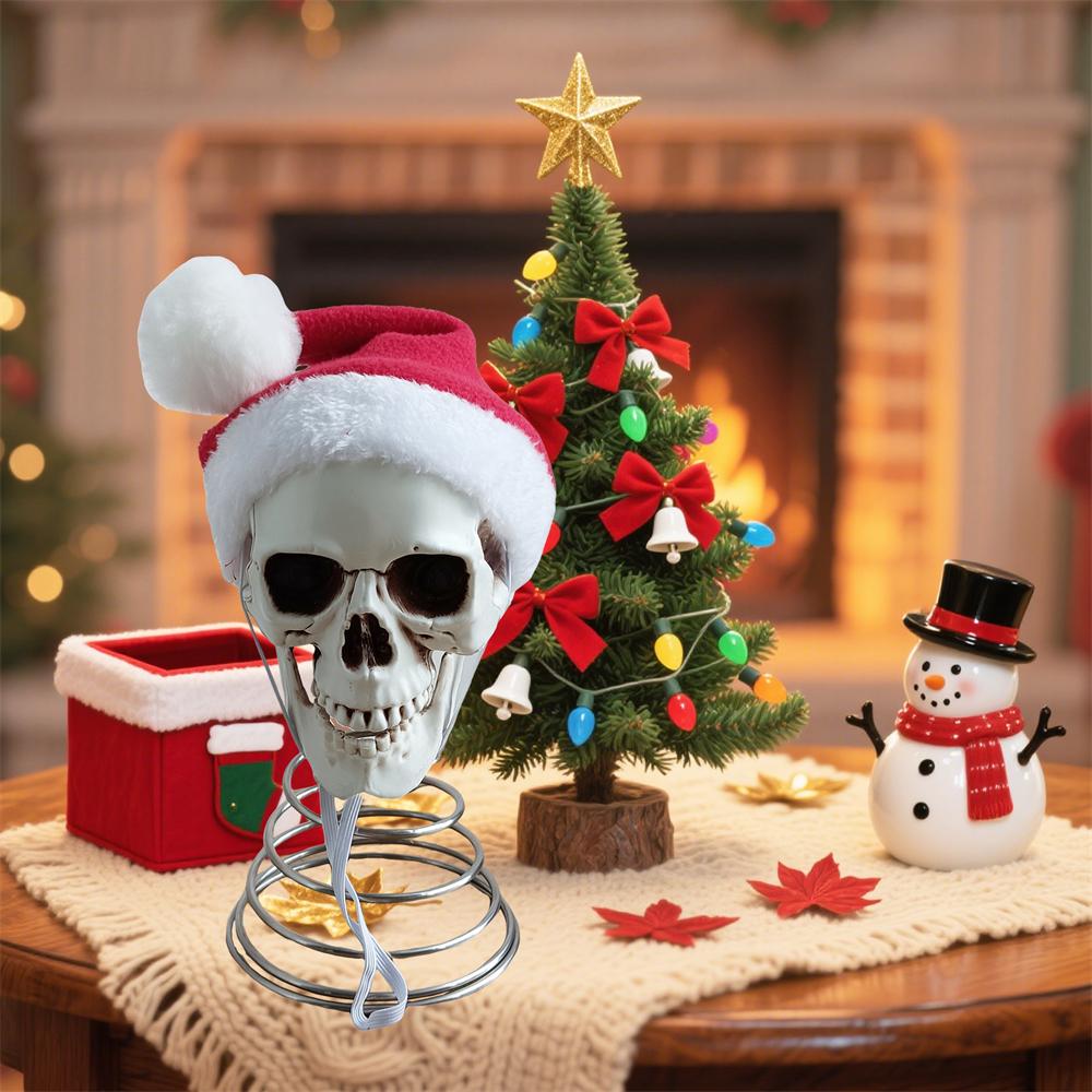 Topo de Árvore de Natal de 5 polegadas Caveira Com Chapéu de Papai Noel Ornamento de Caveira Plástica para Feriados Xmas Ornamento de Caveira Colorida Navidad Decoração