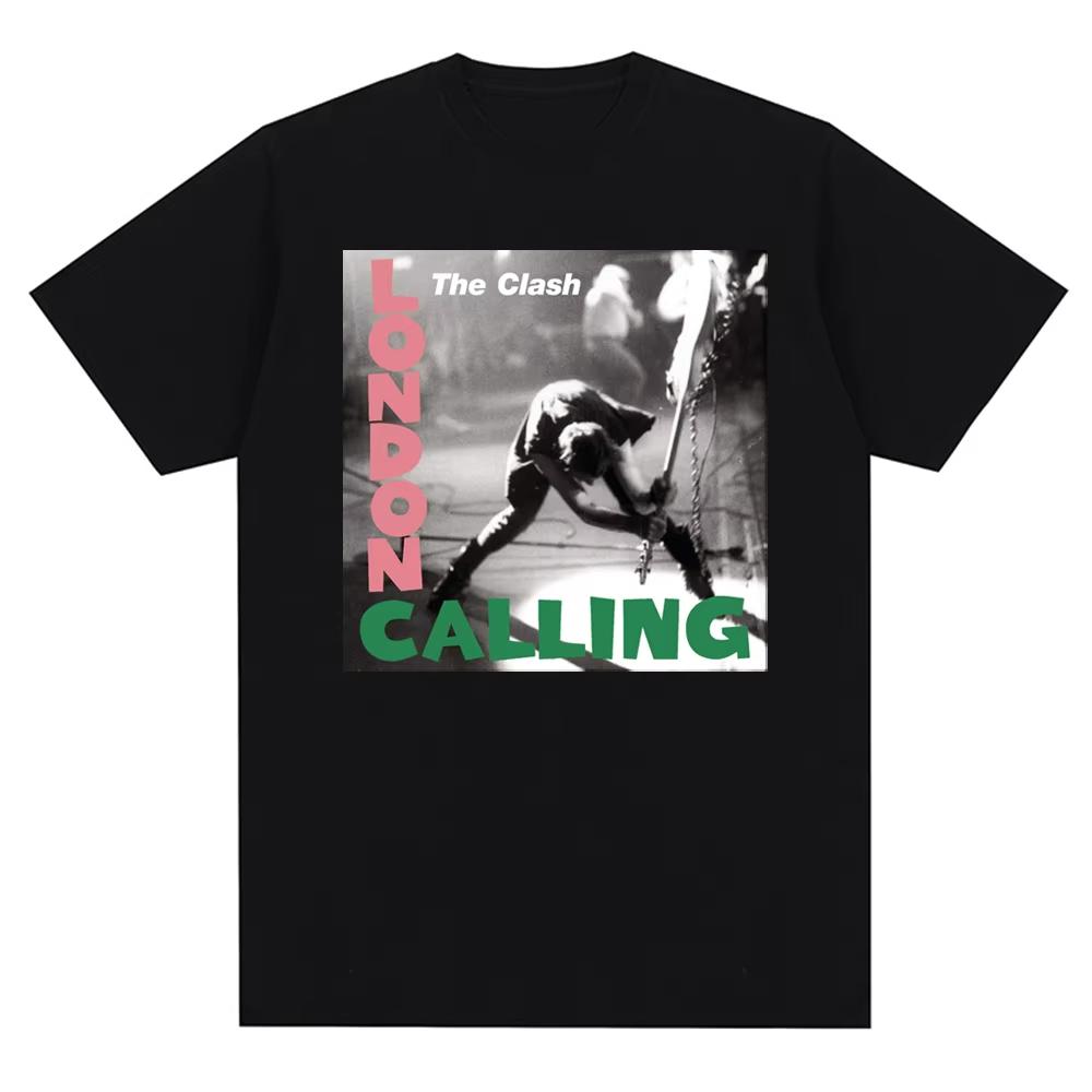 New Crew Neck The Clash London Calling Vintage Design Print Graphic T Shirt Men Music Rock Band Cotton Tees Unisex Clothing Top