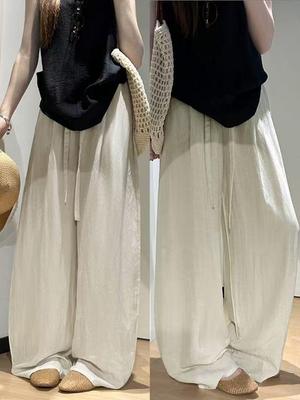 Tencel Linen Wide-Leg Scissor-Leg Pants: 2026 Spring/Summer Thin Drawstring Drape Casual Style