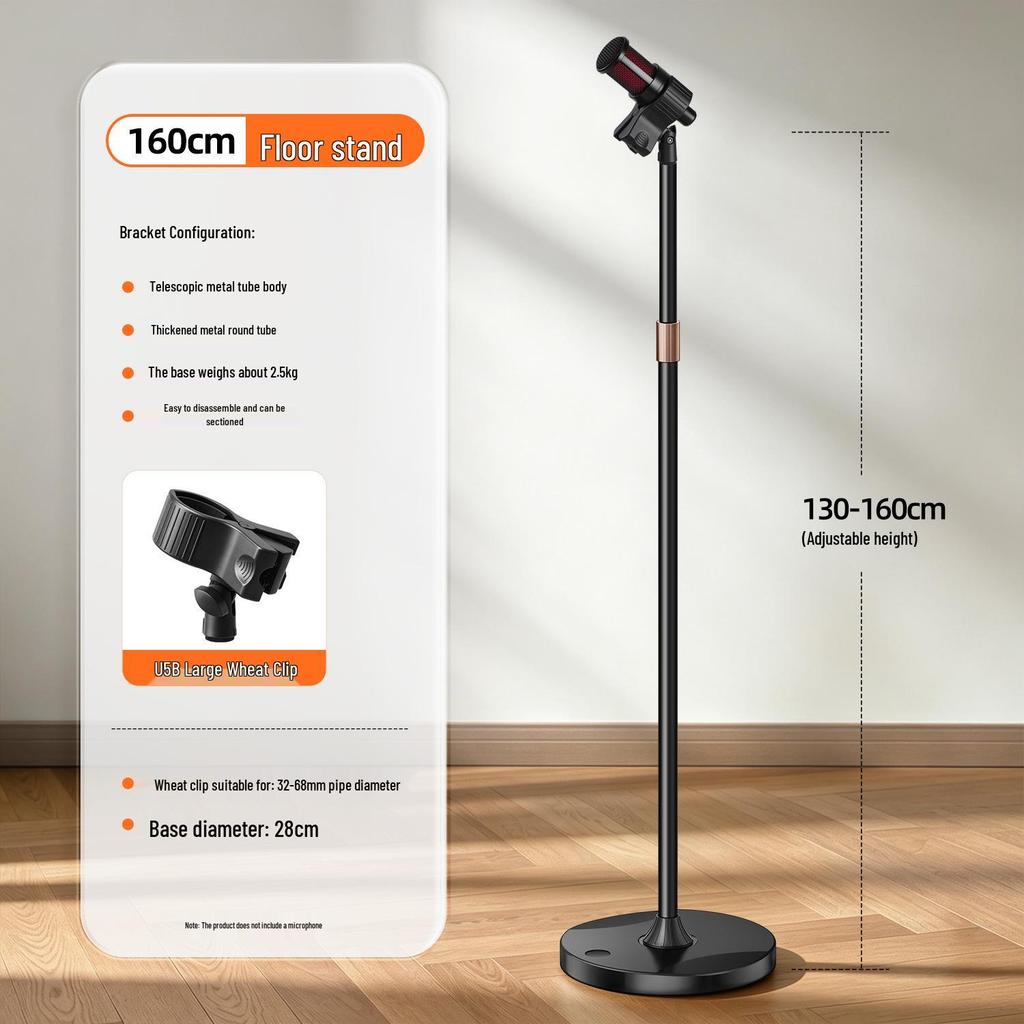 Professional Floor Microphone Stand with Weighted Round Base for Live Performances and Broadcasts