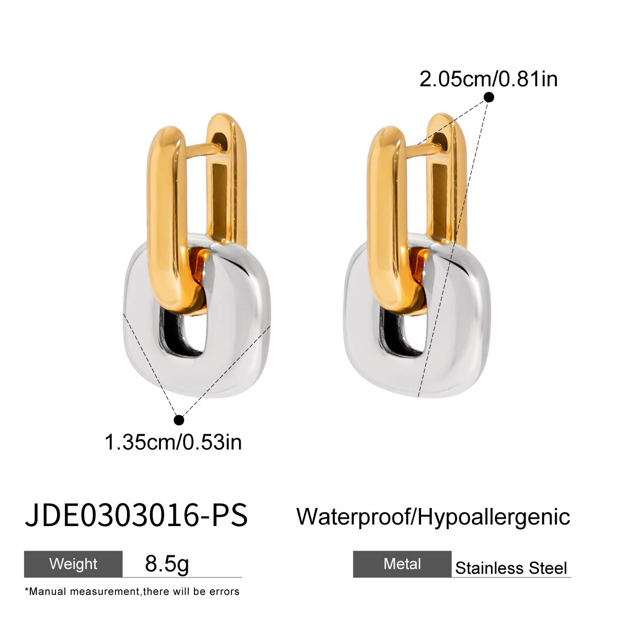 Youthway Zweifarbiger Ovaler Patchwork Hängeohrring Edelstahl Wasserdichter Ohrschmuck Moderner Minimalistischer Metall Hängeohrring white