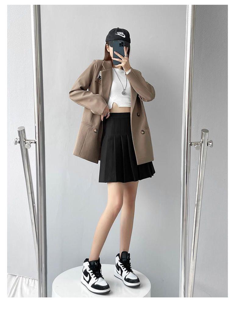 Damen Übergröße Plissee A-Linie Hohe Taille Tennis Minirock - Schwarz