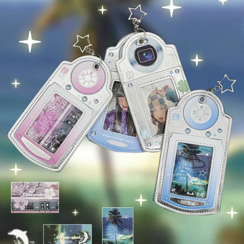 Creative PU Photocard Frame Retro Digital Camera Shape Photocard Holder with Chain Silver Picture Frames for Girls Wholesales