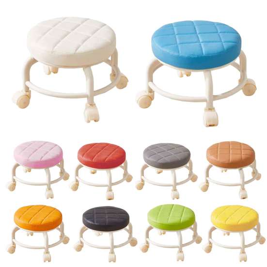 Yousheng Low Rolling Stool with 360 Degrees Swivel Wheels Faux Leather Cushion Roller Seat Heavy Duty Rotating Mini Chair Seating Stool