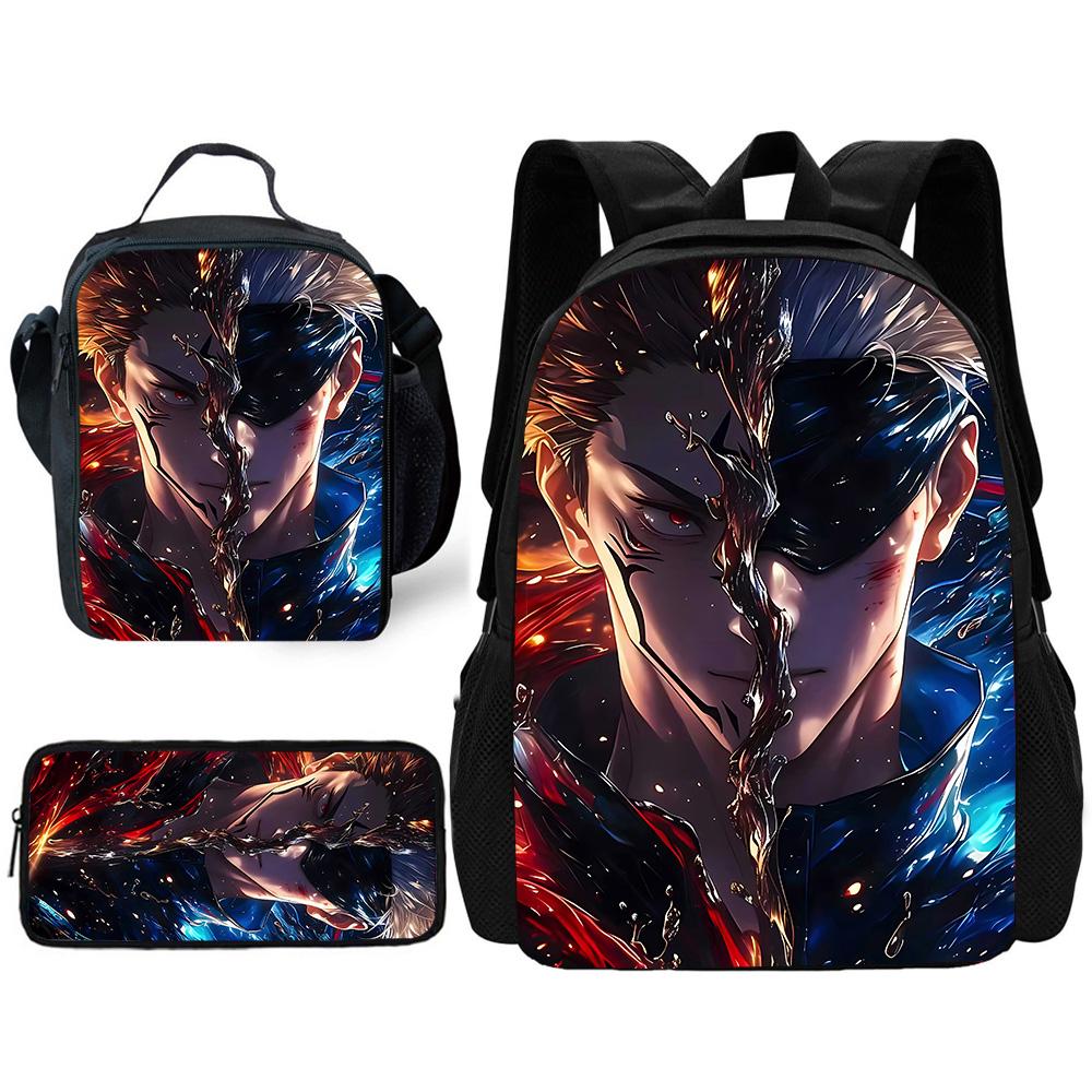 Anime J-JujutsuS K-KaisenS Child School Backpack with Lunch Bags ,Pencil Bags ,School Bags for Boys Girls Best Gift