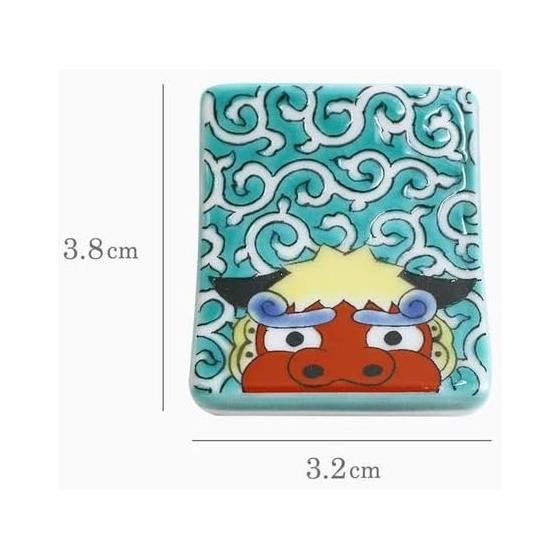 Japanese Kutani Ware Chopstick Rest - Colorful Porcelain Kitchenware, Gift for Anniversary, Celebration, Opening, Art Piece with Pouch - Lion Dance