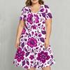 Women Plus Size Floral Printed Two Piece Set Short Sleeve Tie Front Shrug Strappy Flared Dress