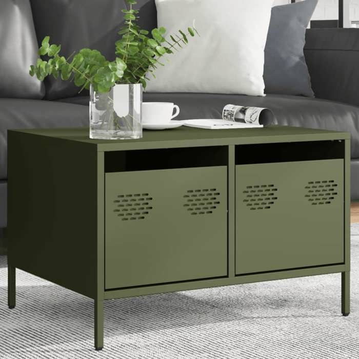 VidaXL Meuble TV vert olive 68x50x43,5 cm acier laminé à froid, support TV, buffet TV, armoire hifi, banc TV, armoire en 851242