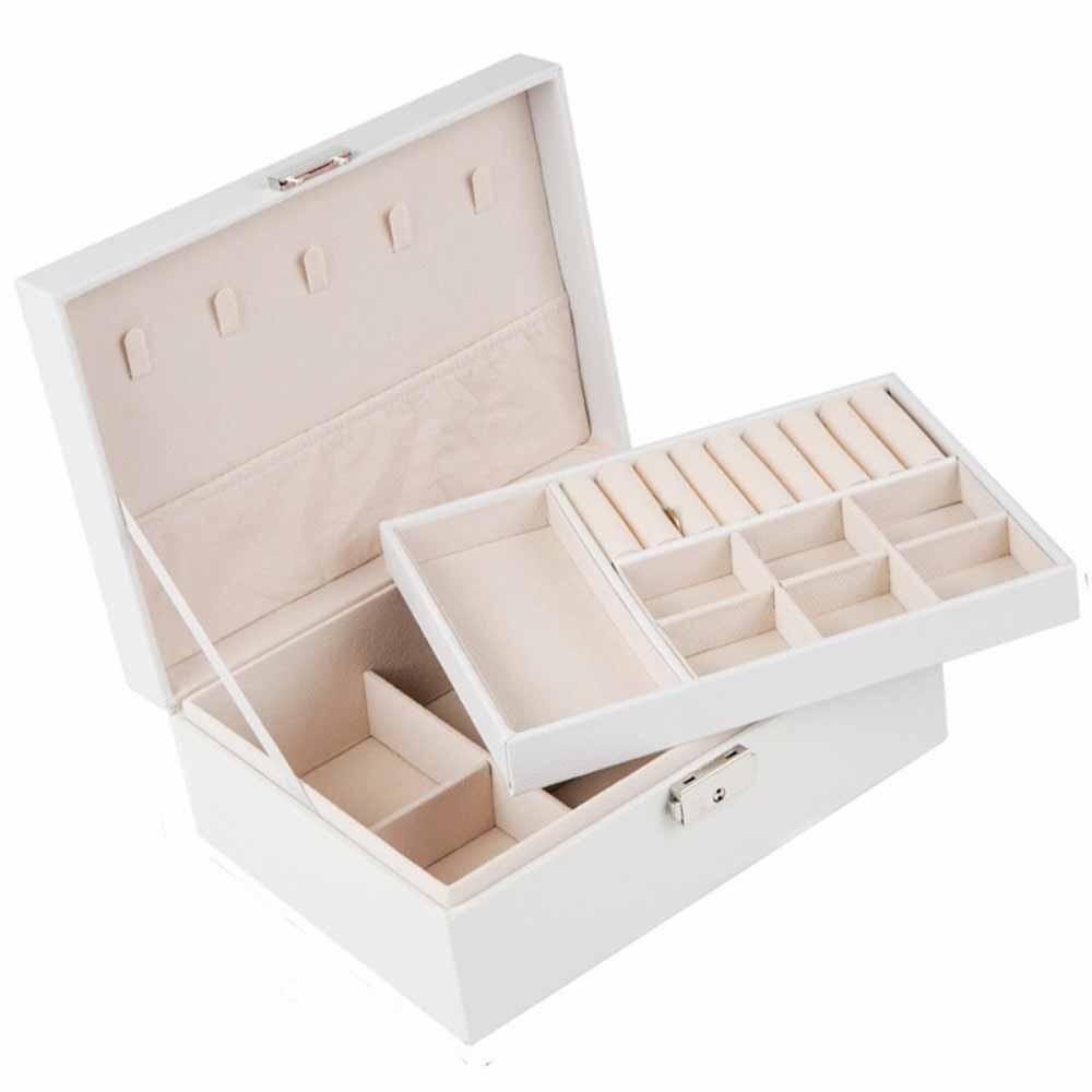 2 Layer Leather Jewelry Organizer with Lock Jewelry Display Case  for Necklace Rings Earrings