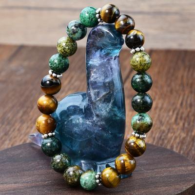 GemChic Unisex Ethnic Agate Tiger Eye Stone Beads Bracelet Classical Retro Elastic Chain Birthday Christmas Jewelry Gift