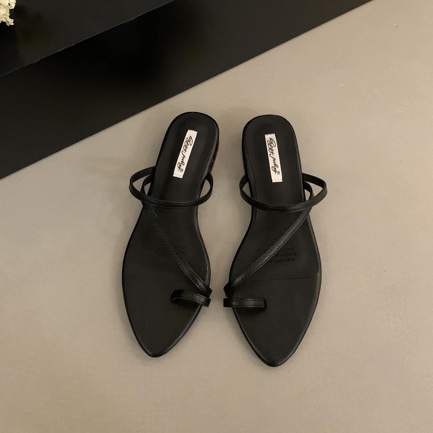 

Fashion Bailamos 2025 Summer New Brand Women Slipper Fashion Narrow Band Slip On Flip Flop Thin Low Heel Outdoor Dress Sandal Slides 40 чёрный