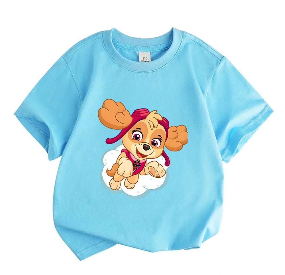 Kids Boys Girls 100% Cotton Crew Neck Short Sleeve T-Shirt, Adorable Flying Cartoon Puppy Print Casual Soft Summer Tee for Little Children Daily Wear