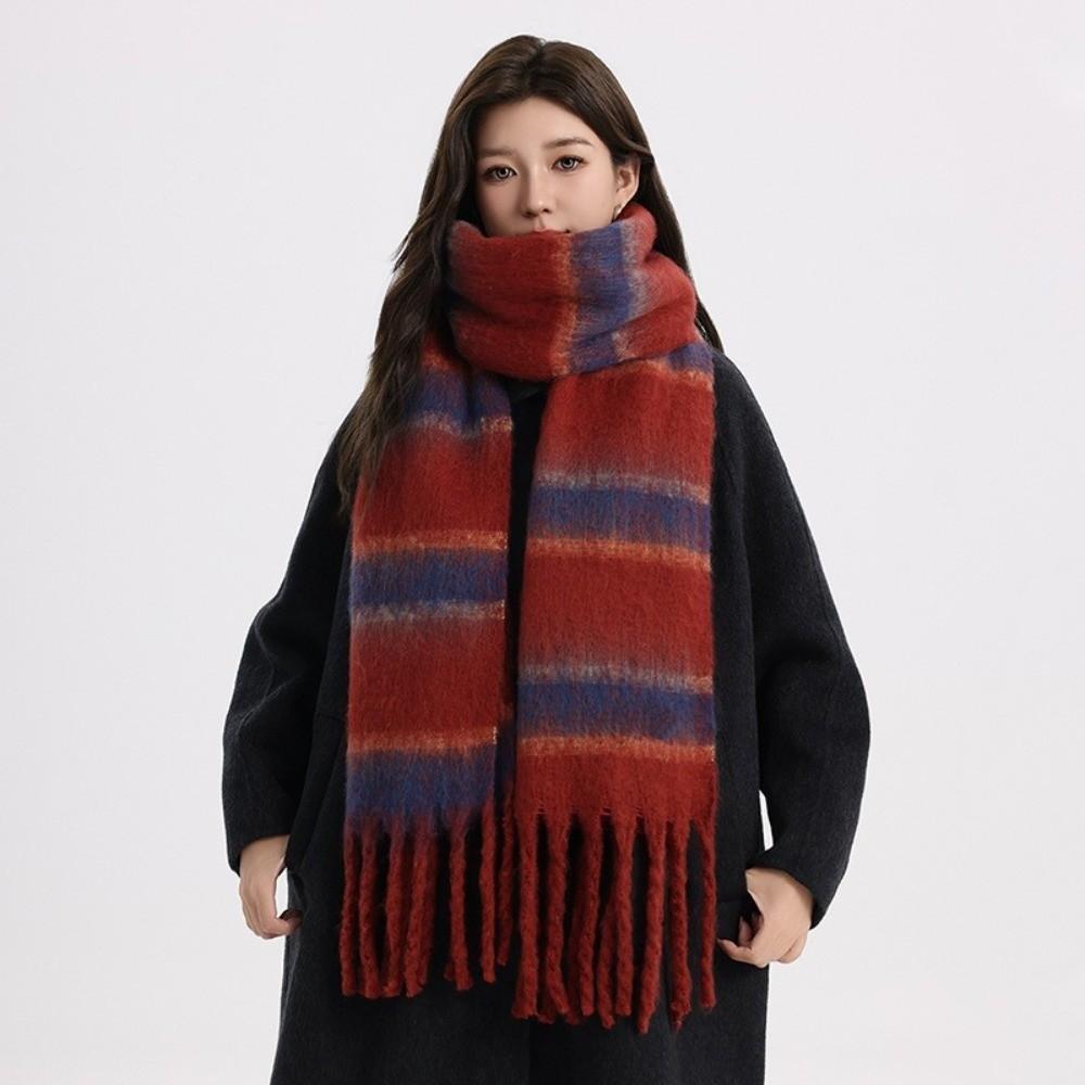 Plush Tassel Shawl Colorful Cashmere Scarves Classic Stripe Wool Scarf Girl