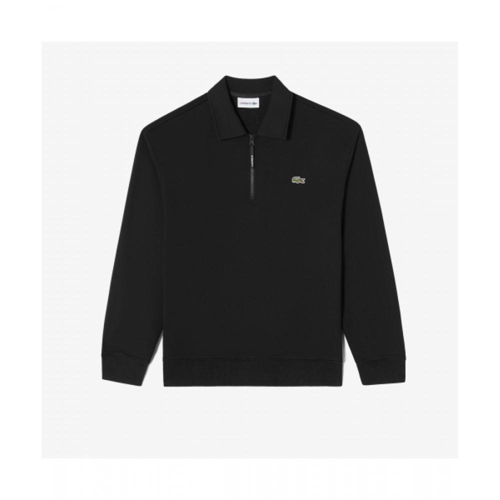 

LACOSTE Men s Tennis Half Zip Up Collar T Shirt [Black]