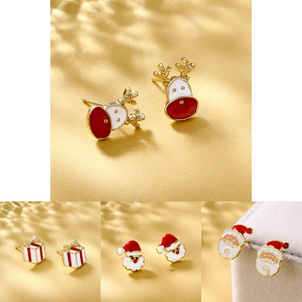 Exquisite Alloy Geometric Christmas Deer Santa Earrings Fashion Jewelry Gift
