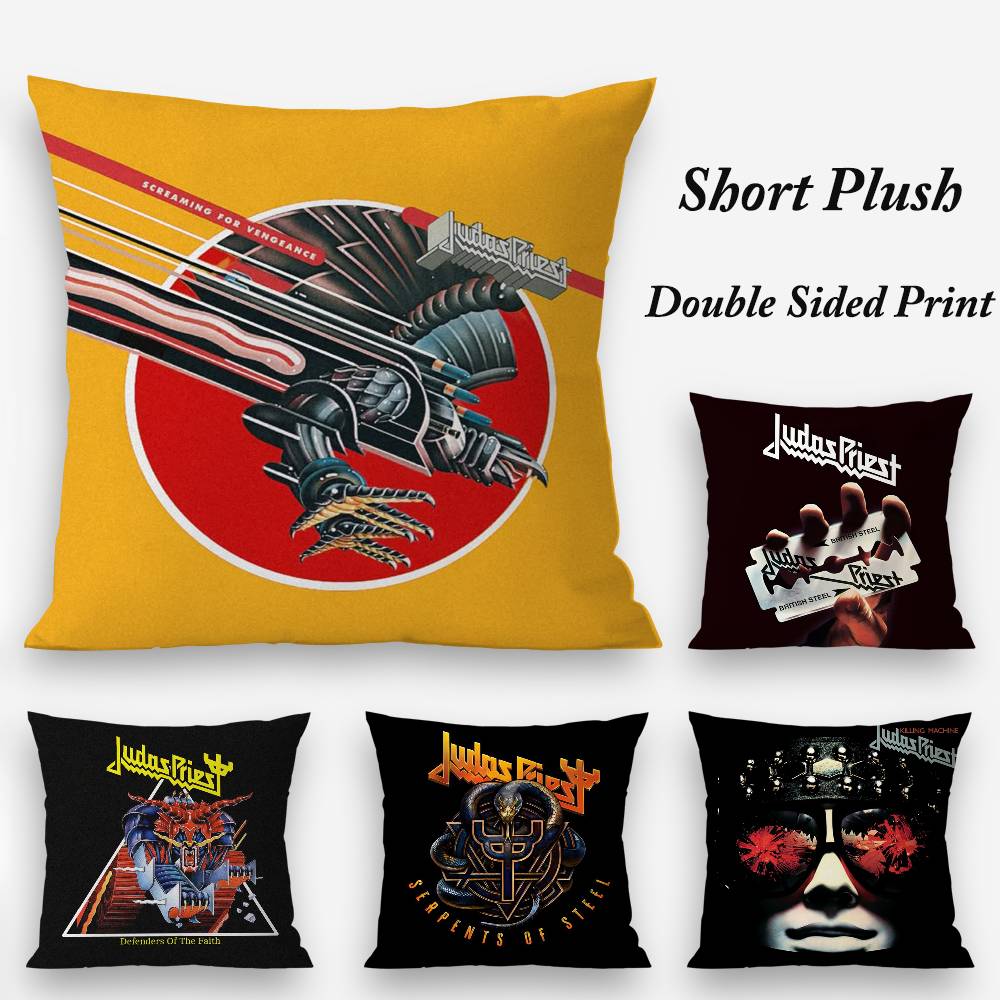 Cool J-Judas P-Priest Pillow Case Plush Fabric Soft Double Sided Print Sofa Cushion Cover Throw Pillow Covers