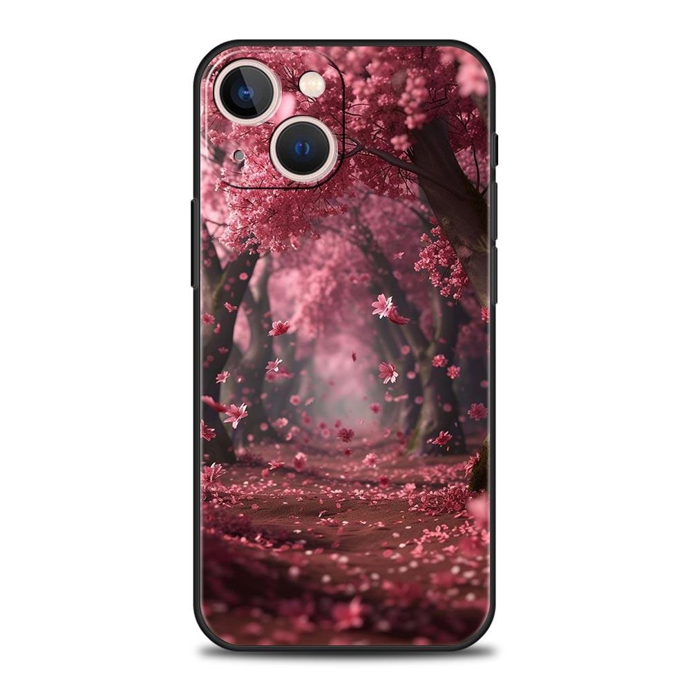 Coque de téléphone Rose Fleurs de Cerisier Printemps Pour iPhone 17 16 15 Pro Max 11 12 13 14 7 8 Plus SE 2020 X XR XS Cover Souple Noir