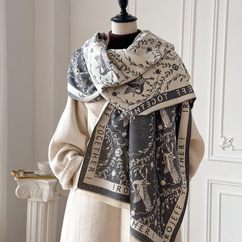 New jacquard landscape painting imitation cashmere scarf women's air-conditioned room shawl autumn and winter thickened warm long scarf