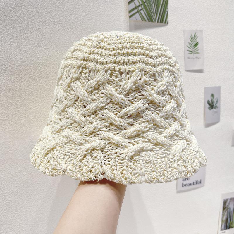 Summer Female Fisherman's Hat Sunshade and Sunscreen Beach Sun Hat Hollow Breathable Woven Fisherman's Hat