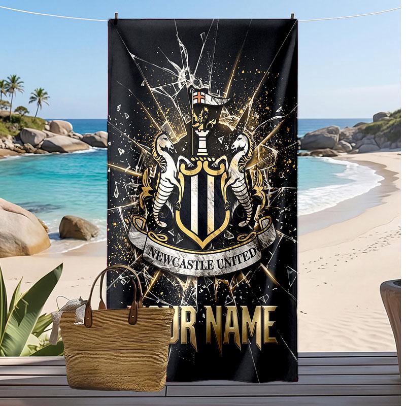 Newcastle United FC Personalized Printed Beach Towel Soccer Logo Support Custom Name Text Absorbent Towel For Sport Travel Special Gift