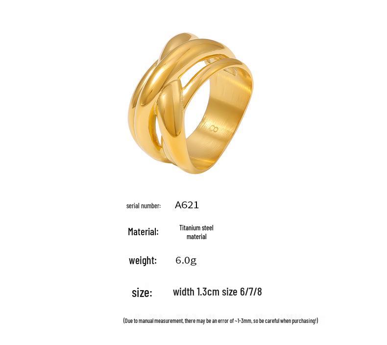 18k Gold Plated Geometric Multi-layer Titanium Steel Hollow Ring