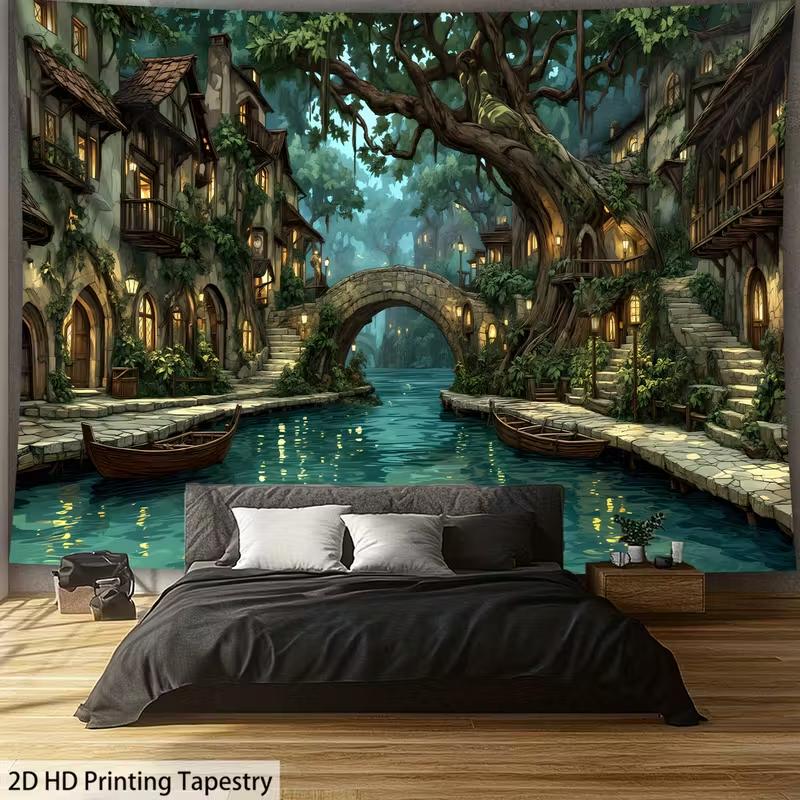 Ancient Town Creek Tapestry Soft Wall Art Background Living Room Bedroom Modern Home Decor