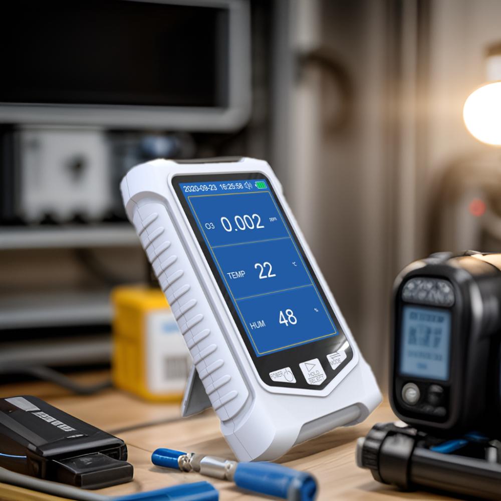 Gas Analyzer Ozone Quality Monitor Temperature Humidity Sensor Tester Handheld O3 Detector 3.5-inch Display Ozone Meter 0-50PPM Thermometer Hygrometer