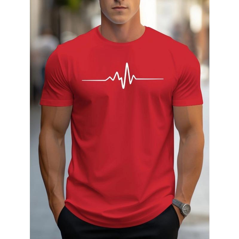 Fashionable men's summer electrocardiogram printed comfortable and breathable round neck T-shirt outdoor casual top