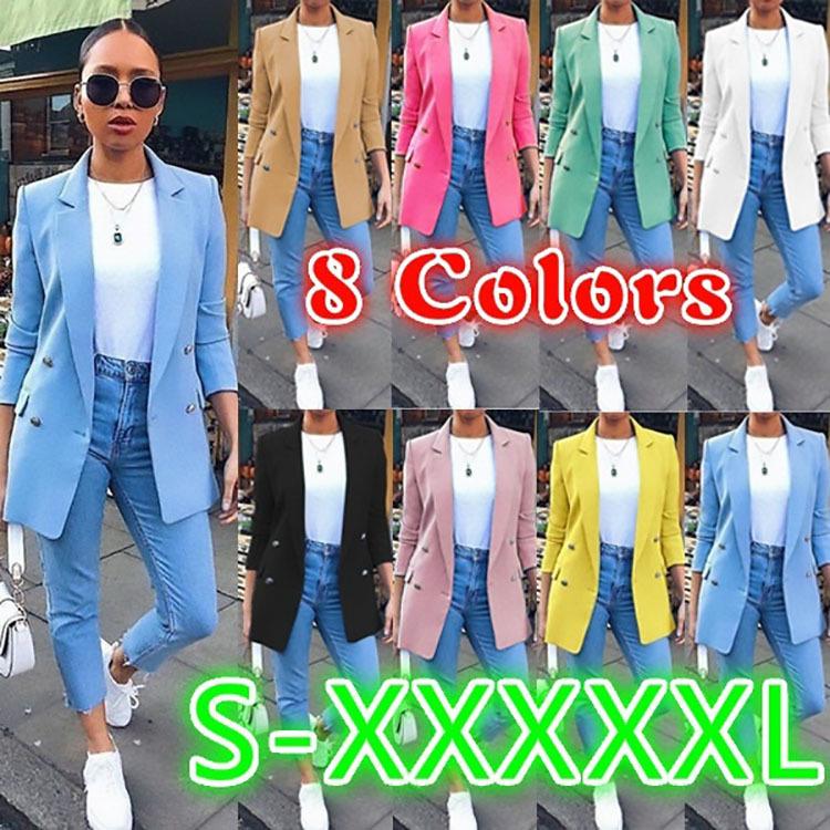 European & American Fashion Lapel Cardigan Mid-length Temperament Suit Jacket for Women