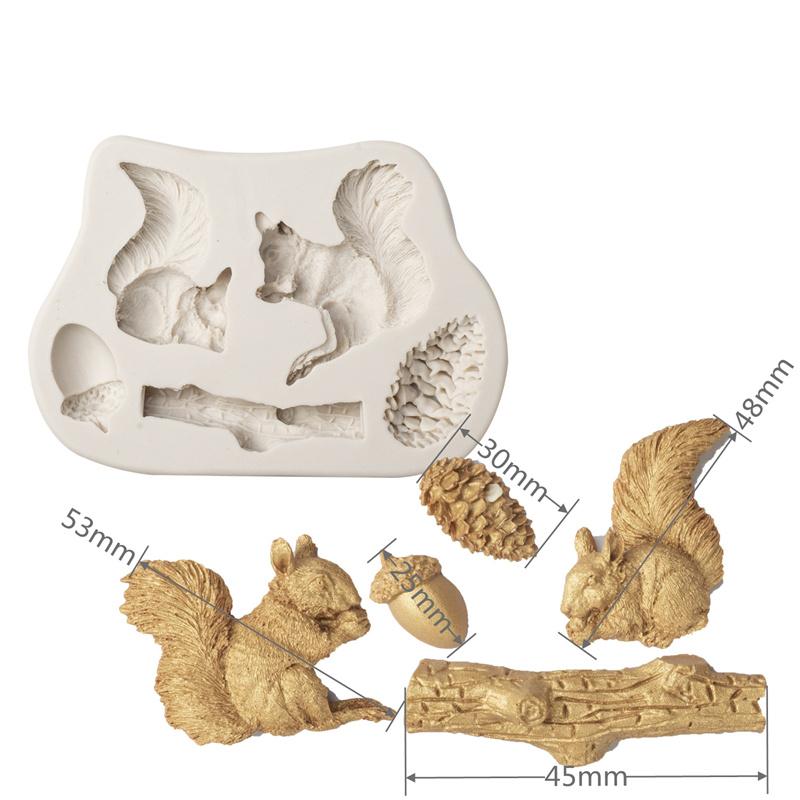Cute Animal 3D Squirrel Pine Cone Silicone Mold Fondant Gumpaste Chocolate Moulds DIY Decoration Baking Tools