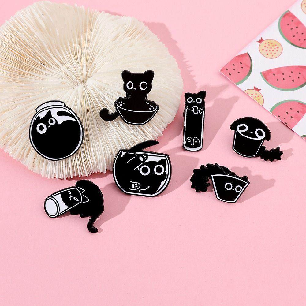 Cute Cat Black Cat Enamel Pin Cup Cat Metal Badge Black Kitten Brooches  Clothing Accessories
