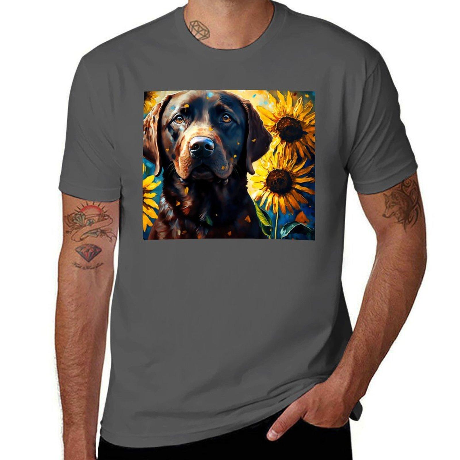 

Chocolate Labrador Sunflowers Cute Brown Lab TShirt Running Performance Short Sleeve Tee 4XL