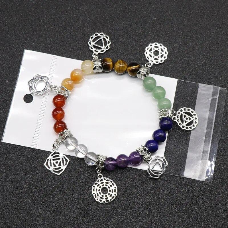 1 Stück 7Chakela 8mm Naturstein Kristall Herren Armband für Frauen Yoga Schmuck Tigerauge Achat Quarz Charm Armband Zubehör