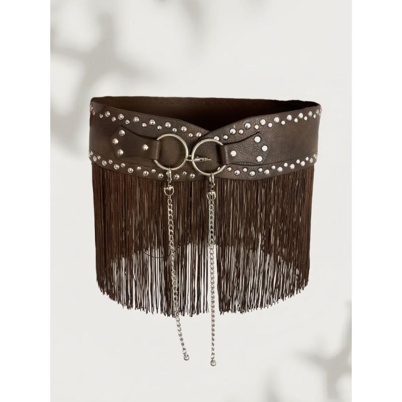 Vertical Tassel Riveted Belt and Wide Waist Seal Are Unique, Fashionable and Versatile, Featuring European and American Autumn and Winter Fashion