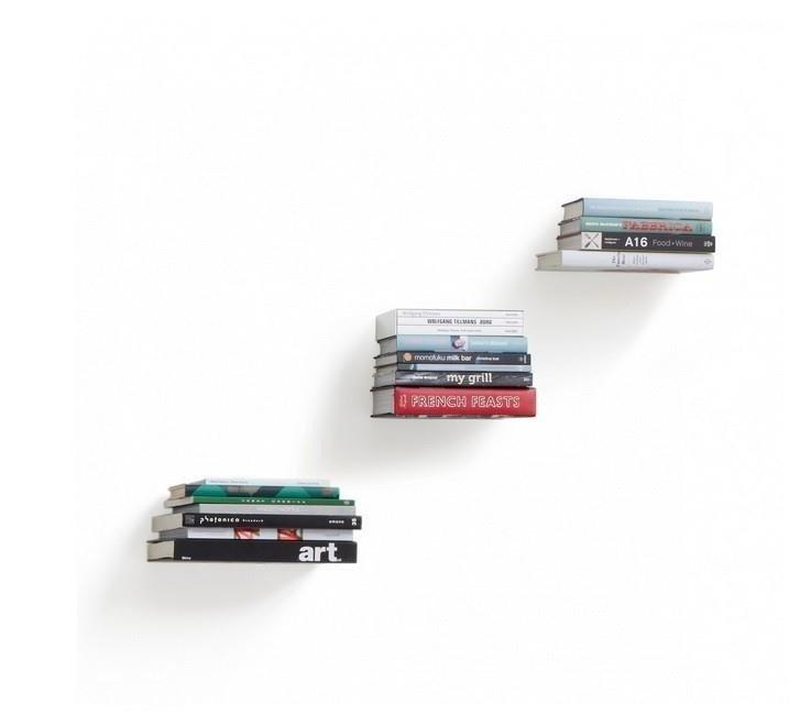 SET OF 3 CONCEAL BOOKSHELVES, SILVER METAL