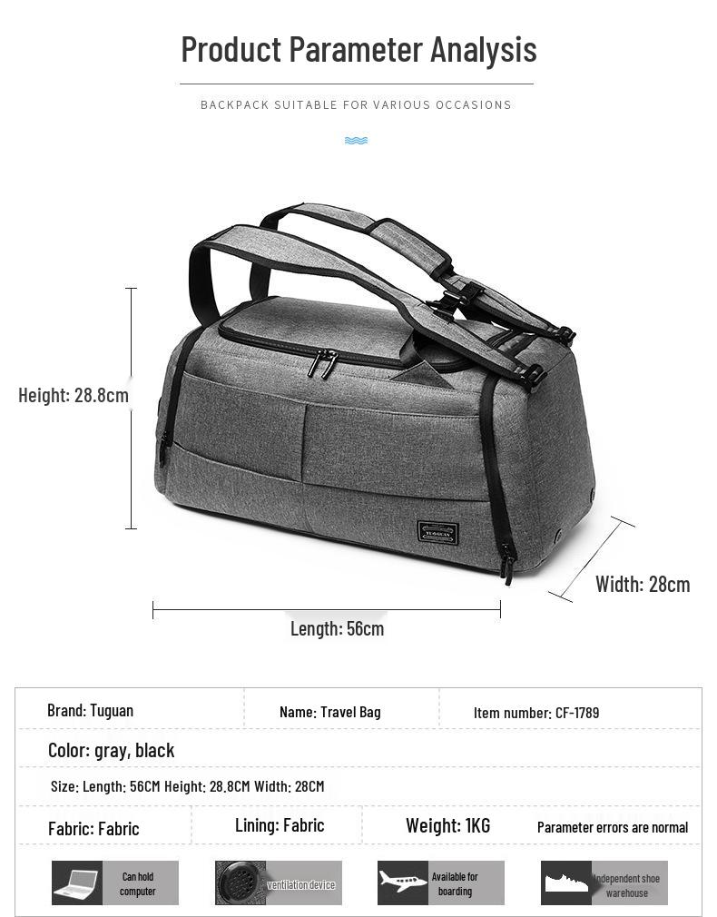 Large Travel Gym Bag with Anti-Theft, Dry & Wet Separation, and Suitcase Handle Attachment