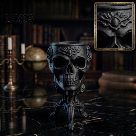 Mini Totenkopf Blumentopf Gotischer Pflanztopf, 3D-gedruckter gruseliger Blumentopf, Retro-Blumentöpfe Behälter für Sukkulenten Pflanzen, Schreibtischdekoration für Halloween