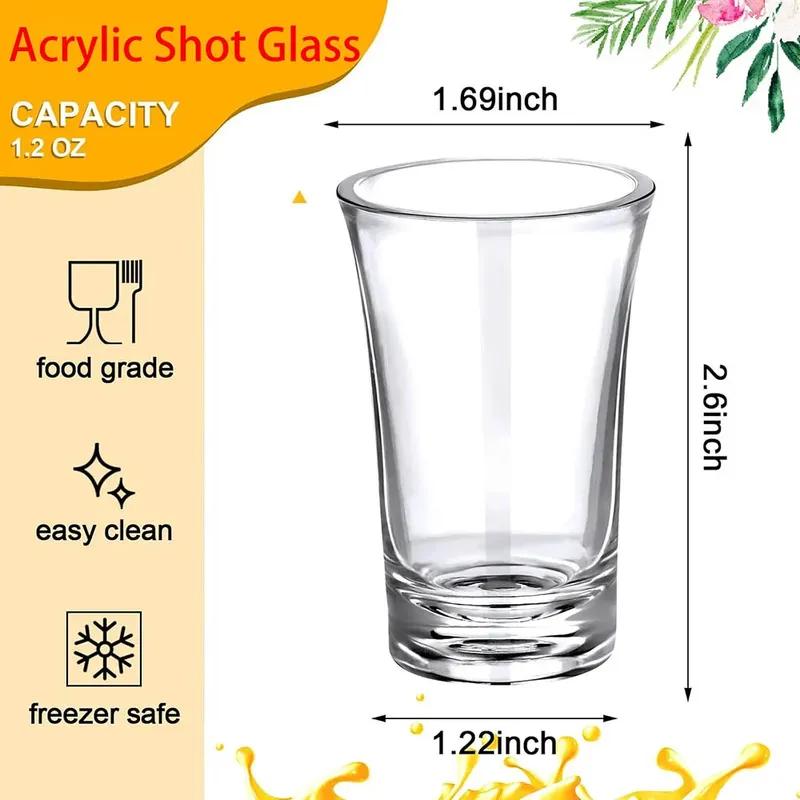 1.2oz Acrylic Shot Glass Bulk Set with Thickened Base Plastic Clear Shot Glasses Cups for Vodka Whiskey Tequila Espresso Liquor