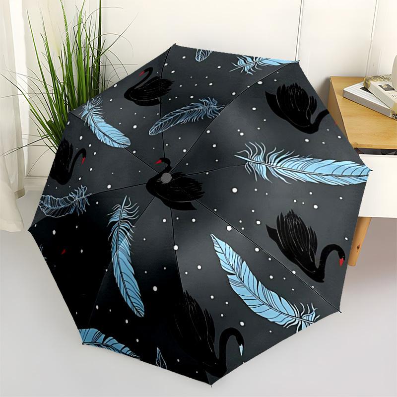 1pc Swan Feathers Automatic Open/close, All-Season Portable Folding Umbrella, Travel, Everyday, Formal Events063