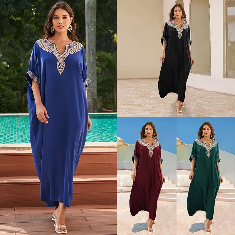 2024 Cotton Embroidered Plus Size Beach Cover-Up Dress